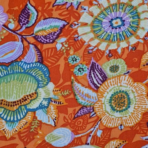 Werthers Stoffe Meterware Encanto orange Blumen bunt Frühling Viskose Blusenstoff von Werthers Stoffe