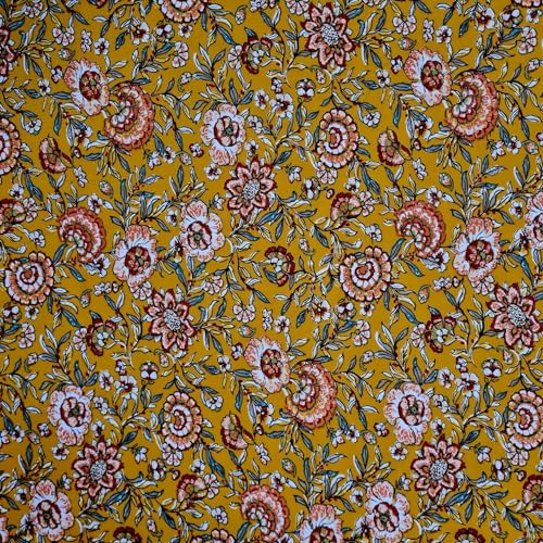 Stoff Meterware Viskose 0,5 m Kerala gelb Blumen Kleiderstoff Blusenstoff Kleid Rock von Werthers Stoffe