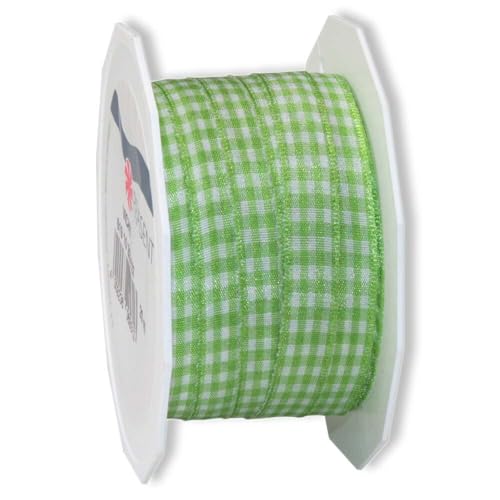 Geschenkband, Stoffband, Vichy-Karo, Limette, gewebte Kante, 10 mm x 20 m, 1 Rolle(n) von Wertpack