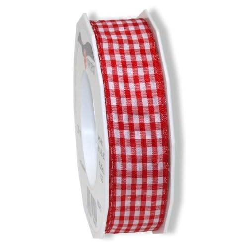 Geschenkband, Stoffband, Vichy-Karo, Rot, Drahtkante, 25 mm x 20 m, 1 Rolle(n) von Wertpack