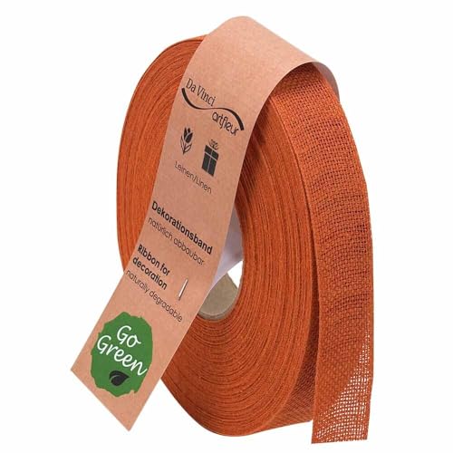 Leinenband natur Geschenkband Leinen orange 25 mm x 20 m, 1 Rolle(n) von Wertpack