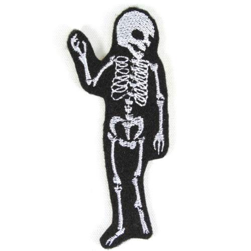 Bügelbild Skelett Flicken zum aufbügeln Patch Knochen Aufnäher 10,5 x 4,5 cm Aufbügler schwarz weiß Totenkopf Bügelflicken Kinder Erwachsene Halloween flickli von Wertstueck Flickli