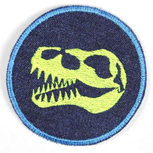 Bügelbilder Dino Flicken zum aufbügeln Aufbügler Dinosaurier ø 9,5cm Bügelflicken rund Bio Jeansflicken Patches neon Hosenflicken von Wertstueck Flickli