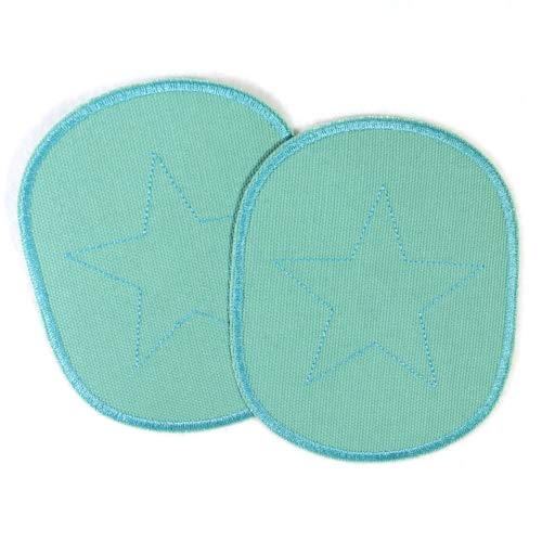 Bügelflicken 2 Knieflicken Set mit Stern mint Canvas Aufbügler 10 x 8cm Flicken zum aufbügeln Hosenflicken schlicht für Kinder Flickli textile Bügelbilder und Stoffflicken zum Hosen reparieren von Wertstueck Flickli