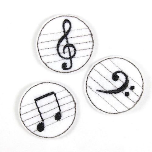 Flicken Bügelbild klein rund 3er Set Mini Noten Bügelflicken 3,5 cm Aufbügler Musiknoten mini patches zum aufbügeln 3 Stück von Wertstueck Flickli