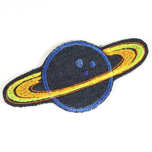 Flicken zum aufbügeln Planet 6 x 12cm Bügelbilder Bio Jeansflicken Saturn Bügelflicken Aufbügler Patch Weltraum für Erwachsene von Wertstueck Flickli