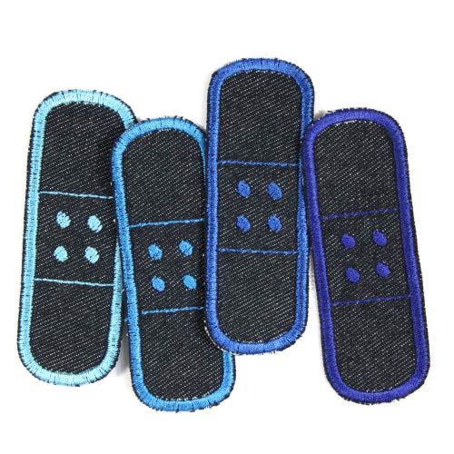 Flickli Pflaster 3 x 8,3cm Bügelflicken blue Jeans bio Set 4 Flicken zum aufbügeln blau von Wertstueck Flickli