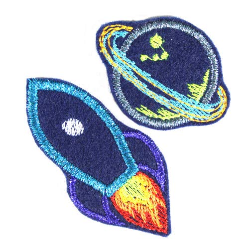 Metallic glitzer Patches Rakete/Raumschiff 7 x 3,5 cm Stern/Planet 3,5 x 4,8 neon Bügelbilder Aufbügler mini klein Flicken zum aufbügeln Bügelflicken für Erwachsene von Wertstueck Flickli