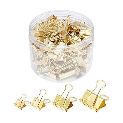 100-teiliges Gold Mehrfachringbuchclip Set - Schwermetall Papierklammern für Büro, Schule, Zuhause (Mini/Kleine/Mittel/Groß) von Werwing