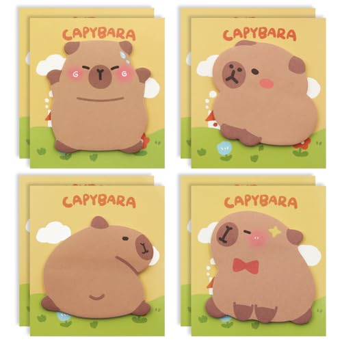 Capybara Haftnotizen, Kawaii Shy Capybara Haftnotizen, 8 Packungen (30 Blatt/Packung, niedliche selbstklebende Notizblöcke für Büro, Schule, Studienbedarf, Studenten und Anime-Fans, 240 Stück) von Werwing