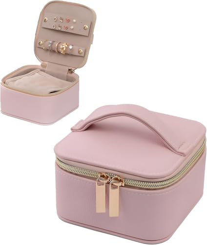 Schmuck-Reisetasche, Schmuck-Reise-Organizer, kleines Schmuck-Reiseetui, tragbares Schmuckkästchen, Reise-Schmuckschatulle, Brautjungfer-Schmuckschatulle für Mädchen und Frauen (Rosa) von Werwing