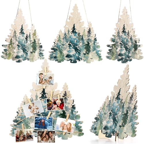 Wesiti 3 Stück Weihnachtskartenhalter Wald Foto Display Baum Halter Rahmen Collage Clip Halter Kiefer Bild Board mit Ständer, Clip und Juteseil für Weihnachten Party Zimmer Schlafzimmer Büro von Wesiti