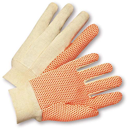 West Chester SOK01PDI Orangefarbene PVC-Baumwoll-Handschuhe, gepunktet, Leinen, 284 g, Größe L, Weiß von West Chester