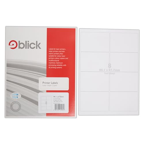 West Design Blick PC-Etiketten, DIN A4, 25 Blatt, 4 Etiketten pro Blatt Hochwertige Marke, weiß von Blick