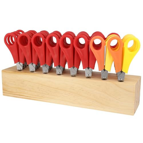 Westcott Kinderschere 32 Stück in Holzblock | Schere mit integrierter 5 cm Skala | Bastelschere 13 cm (5") ideal für Kinderhände | Sicherheit durch abgerundete Spitze | E-2150S von Westcott