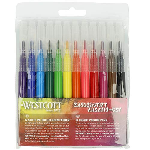 Westcott Airbrush Set Nachfüllpack Filzstifte | 12 Stifte in leuchtenden Farben für Kinder | Wasserlöslich & leicht abwaschbar | Airbrush Fun zum Malen & Zeichnen | E-16801 00 von Westcott