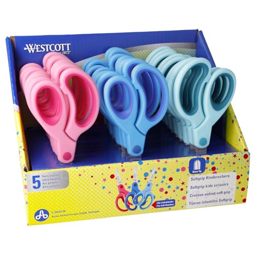 Westcott E-2053S 00 Display mit 24 Softgrip Kinderscheren, runder Spitze, 13 cm, farblich sortiert von Westcott