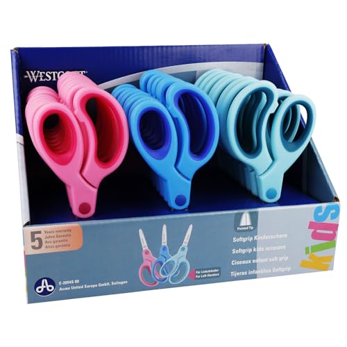 Westcott Softgrip Kinderschere 24 Stück Displaybox | Schere mit ergonomischem Griff für Schulkinder | Schulschere & Bastelschere 13 cm (5") ideal für Kinderhände | E-2054S 00 von Westcott