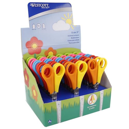 Westcott Kinderschere 30 Stück in Displaybox | Schere mit integrierter 5 cm Skala | Bastelschere 13 cm (5") ideal für Kinderhände | Sicherheit durch abgerundete Spitze | E-2150S von Westcott