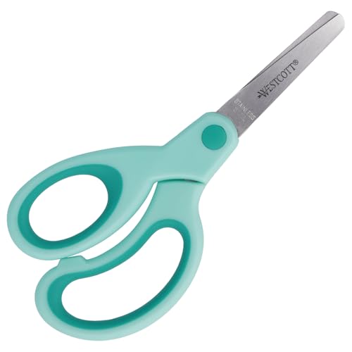 Westcott Softgrip Kinderschere Türkis Linkshänder | Schere mit ergonomischem Griff für Vorschulkinder | Bastelschere 13 cm (5") ideal für Kinderhände | Sicherheit durch abgerundete Spitze | E-21586 00 von Westcott