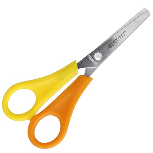 Westcott Kinderschere Gelb Linkshänder | Schere mit integrierter 5 cm Skala | Bastelschere 13 cm (5") ideal für Kinderhände | Sicherheit durch abgerundete Spitze | E-21593 00 von Westcott