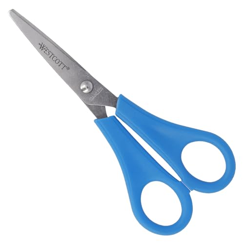 Westcott Kinderschere Blau Rechtshänder | Schere mit integrierter 5 cm Skala | Schulschere & Bastelschere 13 cm (5") ideal für Kinderhände | Hochwertige Edelstahlklinge | E-21595 00 von Westcott