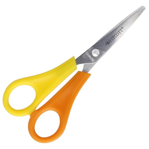 Westcott Kinderschere Gelb Linkshänder | Schere mit integrierter 5 cm Skala | Schulschere & Bastelschere 13 cm (5") ideal für Kinderhände | Hochwertige Edelstahlklinge | E-21596 00 von Westcott