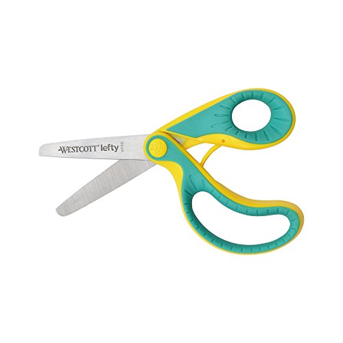 Westcott E-22003 00 Ergo JR. Lefty - ergonomische Kinderschere für Linkshänder, 5, 3 cm Stahlklinge, Softgrip Griff, grün/gelb, 13, 3 cm von Westcott