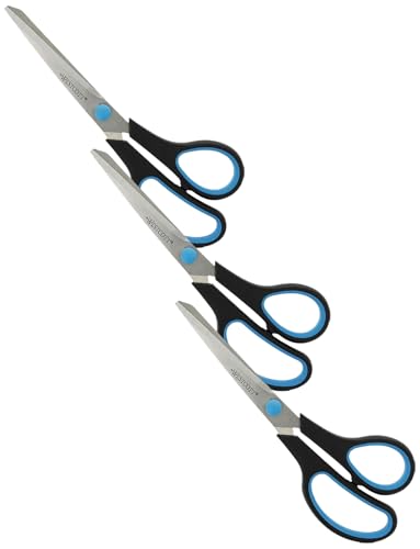 Westcott E-30283 00 Easy Grip Softgrip Schere, rostfreie Klingen, blau-schwarzer Kunststoff-Griff, 20,1 cm / 8 Zoll, 1 Stück (Packung mit 3) von Westcott