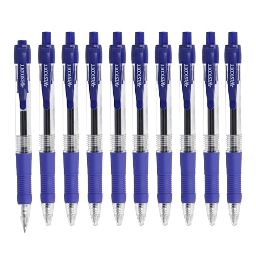 Westcott G²GELOTICE Gelschreiber Blau 10 Stück | Vorteilspack Gelstifte nachfüllbar mit ISO G2 Mine | weiche und präzise Gel Kugelschreiber mit 0,4mm Strichstärke | ergonom. Griff | E-712638 00 von Westcott