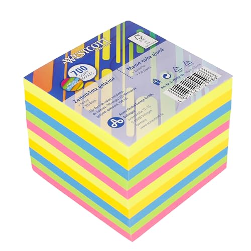 Westcott Notizzettel bunt 700 Blatt | Zettelblock geleimt mit 9 x 9 cm großen Blättern in 5 Farben | FSC-zertifiziertes Papier 80g/m² | E-1730907 00 von Westcott