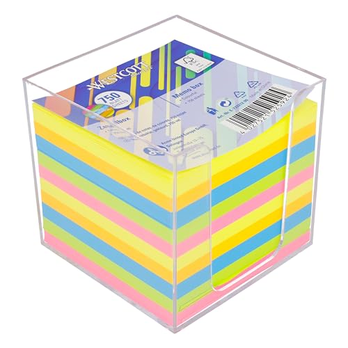 Westcott Notizzettel bunt 750 Blatt in Zettelbox | Notizblock mit 9 x 9 cm großen Blättern in 5 Neon Farben | Stabile Box aus transparentem Kunststoff | FSC-zertifiziertes Papier 75g/m² | E-1733212 00 von Westcott