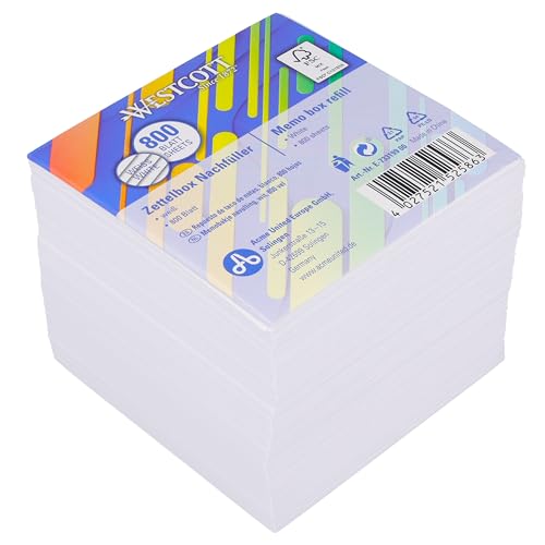 Westcott Notizzettel weiß 800 Blatt Nachfüllpack | Notizblock mit 9 x 9 cm großen Blättern in weiß | Nachfüllset für Spenderbox | FSC-zertifiziertes Papier 80g/m² | E-1733199 00 von Westcott