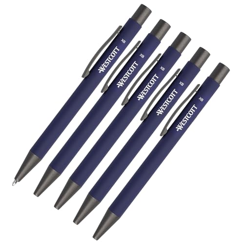 Westcott PRIMESOFT Kugelschreiber 5 Stück | 5er Set Blaue Premium Kugelschreiber aus Aluminium | Dokumentenecht mit blauer Tinte | Strichstärke XB 1,4 mm | E-745005 00 von Westcott