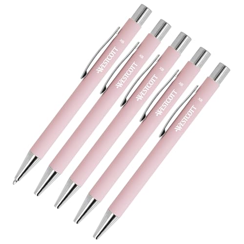 Westcott PRIMESOFT Kugelschreiber 5 Stück | 5er Set Rosa Premium Kugelschreiber aus Aluminium | Dokumentenecht mit blauer Tinte | Strichstärke XB 1,4 mm | E-745013 00 von Westcott