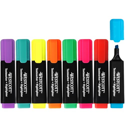 Westcott Textmarker 8 Stück Mix | 8er Set Highlighter Marker in leuchtenden Farben | 2-5 mm Strichstärke | Premium Tinte aus Deutschland | E-744252 00 von Westcott