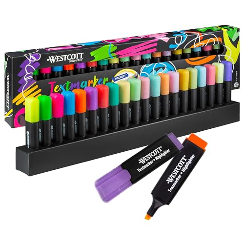 Westcott Textmarker Tischset 20 Stück in Neon und Pastell | 20er Pack Highlighter Marker mit Organisationssystem | 2-5 mm Strichstärke | Premium Tinte aus Deutschland | E-744250 00 von Westcott