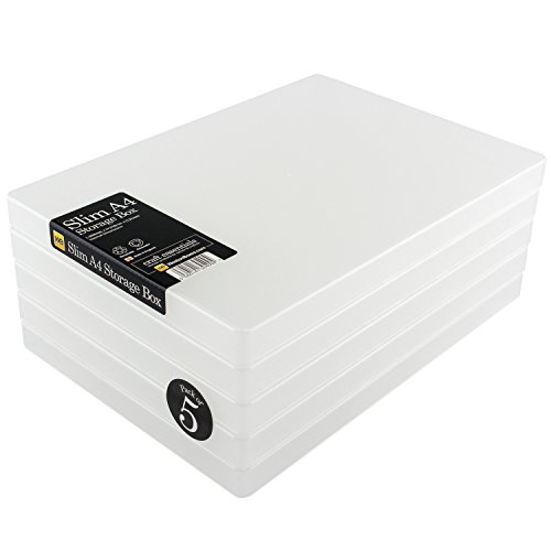 WestonBoxes A4 Dünne Aufbewahrungsboxen: Maximieren Sie Ihren Stauraum mit Stil! Vielseitige Boxen für Projektmaterialien, Bastelbedarf und Büroartikel (5er Pack) von WestonBoxes