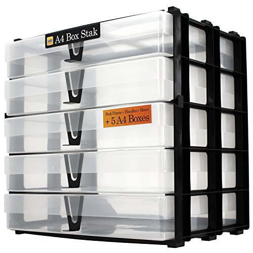 WestonBoxes A4 Box Stak, Storage Unit Including 5 Clear A4 Boxes von WestonBoxes