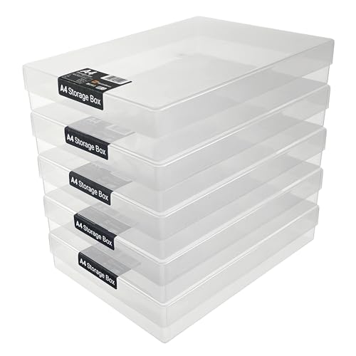 WestonBoxes A4 Transparente Kunststoff Aufbewahrungsboxen mit Deckel für Bastelbedarf, Papier und Karte - 3,6 Liter Volumen (5er Pack) von WestonBoxes