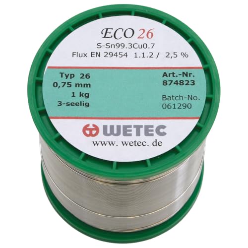 WETEC Lötdraht Sn99,3Cu0,7, ROL1, 0.5 mm, 500 g (Röhrenlot Lötzinn Handlot Handzinn Spulenzinn bleifrei) von Wetec