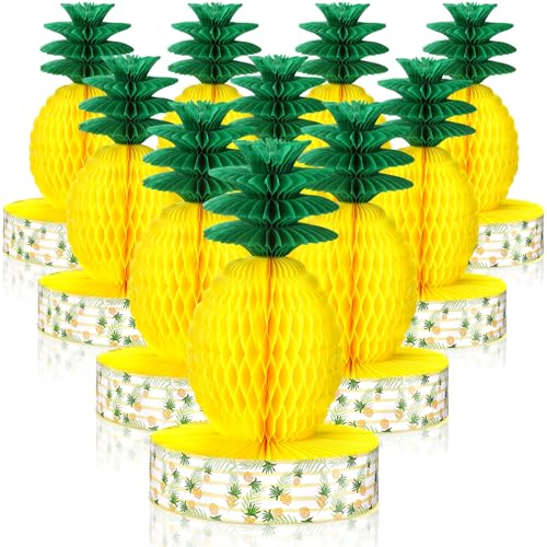 Wettarn 6 Packungen 35,6 cm Ananas-Waben-Tafelaufsätze aus Seidenpapier, Ananas-Tischdekoration, hängende Dekorationen für hawaiianische Luau, tropische Party, Tischzubehör, Gastgeschenke, Dschungel, von Wettarn