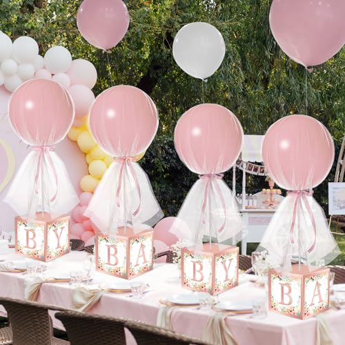 Wettarn Tüll-Ballon mit Tüll-Tutu-Ballon mit Süßigkeiten-Kuchen-Dessert-Box für Babyparty, Hochzeit, Tischdekoration, Ballon, weiße Tüllabdeckung für Mädchen und Jungen, 6 Stück (rosa Mädchen) von Wettarn