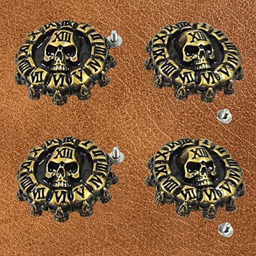 WETUFIN 4 Stück 37 mm Schraubverschluss Knöpfe für Leder Totenkopf Schraube Rückseite Münze Schraube Rückseite Knöpfe Leder Handwerk Ornament Lederdekoration für Geldbörsen Gürtel Westen Taschen von Wetufin