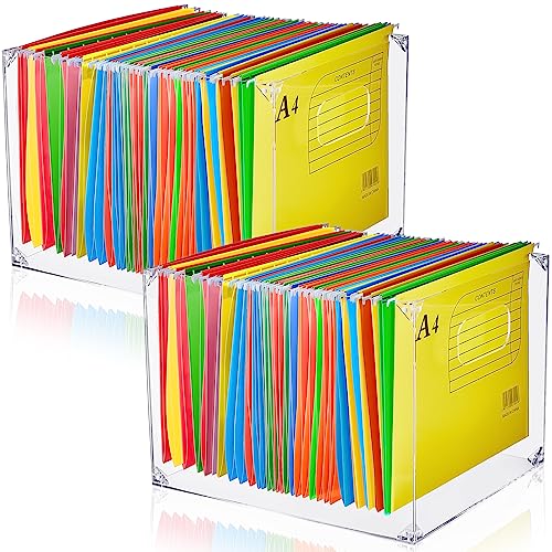 Weysat 2 Stück transparente Hängemappen-Organizer-Box mit seitlichem Griff, tragbare Aktenordnerbox, Schreibtisch-Acryl-Aktenordner-Organizer, Acryl-Aktenhalter, Aufbewahrung für Büro, Schulbedarf von Weysat