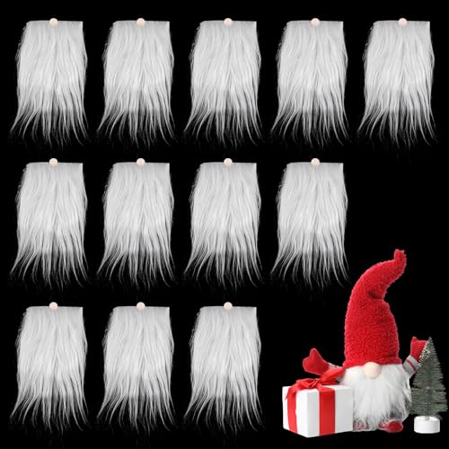 12 Stück Kunstfell zum Basteln, Langhaarplüsch Wichtelbart mit 12 Holzkugeln, Fell zum Basteln Weiß, Vorgestanzter Zwergenbart für DIY Gnome Weihnachtsschmuck Basteln Weihnachten Wichtel Zubehör von Weysoo