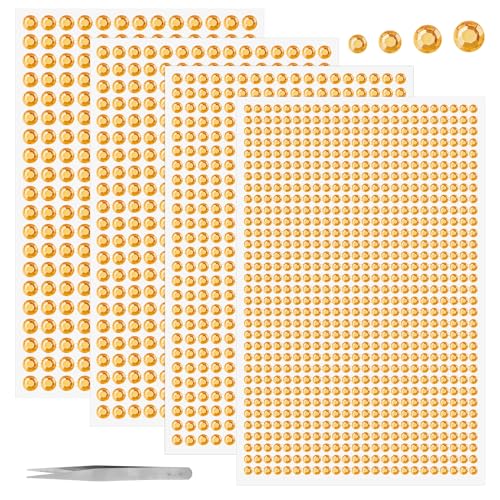 Weysoo Glitzersteine Selbstklebend,1900 Stück Strasssteine Selbstklebend,3/4/5/6mm Runde Schmucksteine zum Aufkleben Pinzette für Kinder Handwerke (Gold) von Weysoo