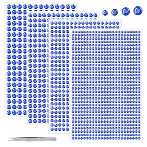 Weysoo Glitzersteine Selbstklebend,1900 Stück Strasssteine Selbstklebend,3/4/5/6mm Runde Schmucksteine zum Aufkleben Pinzette für Kinder Handwerke (Blau) von Weysoo
