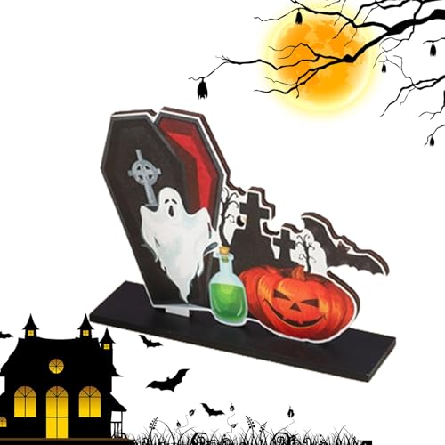 Wezalget Halloween-Tischdekoration, Halloween-Thema, Holz-Tischdekoration, gestufte Tablett-Dekoration für Wohnzimmer, Küche, Arbeitsplatz, -Dekoration, Tischaufsätze von Wezalget