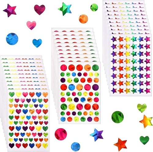 1710 Stück Selbstklebende Glitzer Aufkleber für Kinder - Herz, Sterne und Runde Sticker - DIY Handwerk, Scrapbooking Umschlagsiegel Dekoration für Valentinstag, Ostern, Hochzeit von Wgewfhdf